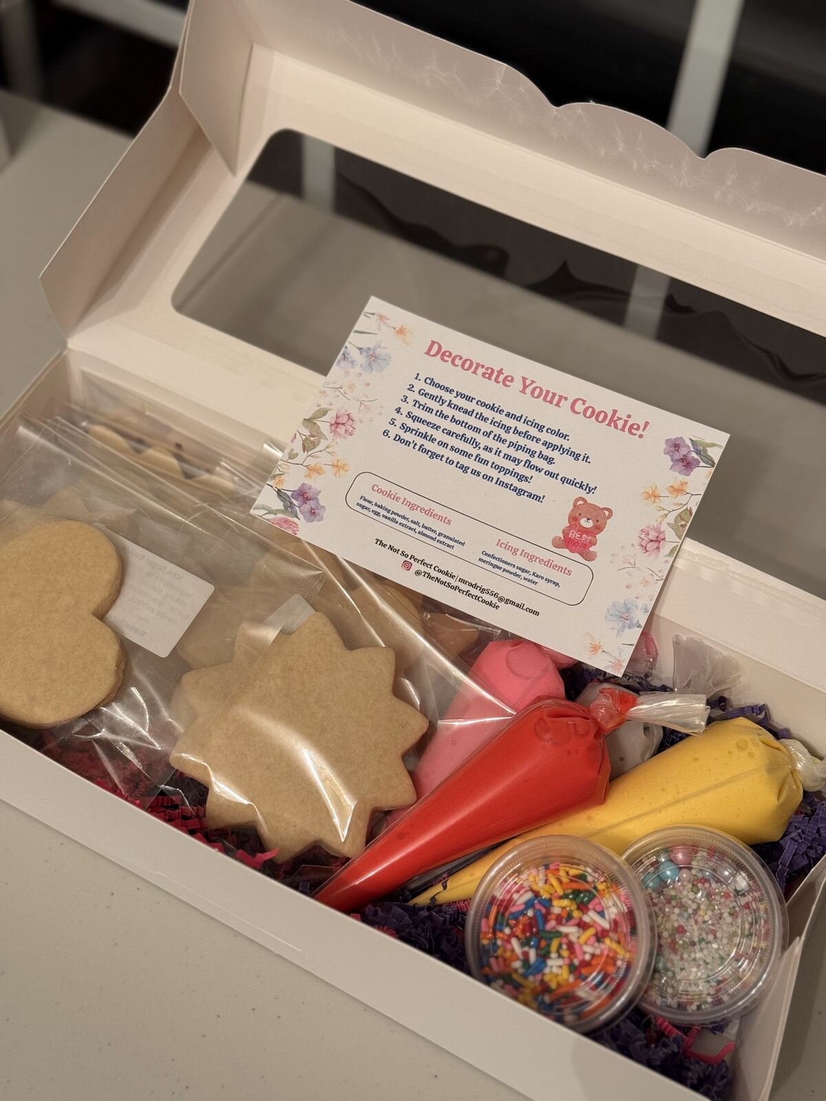Spring cookie decorating kit with icing and sprinkles.